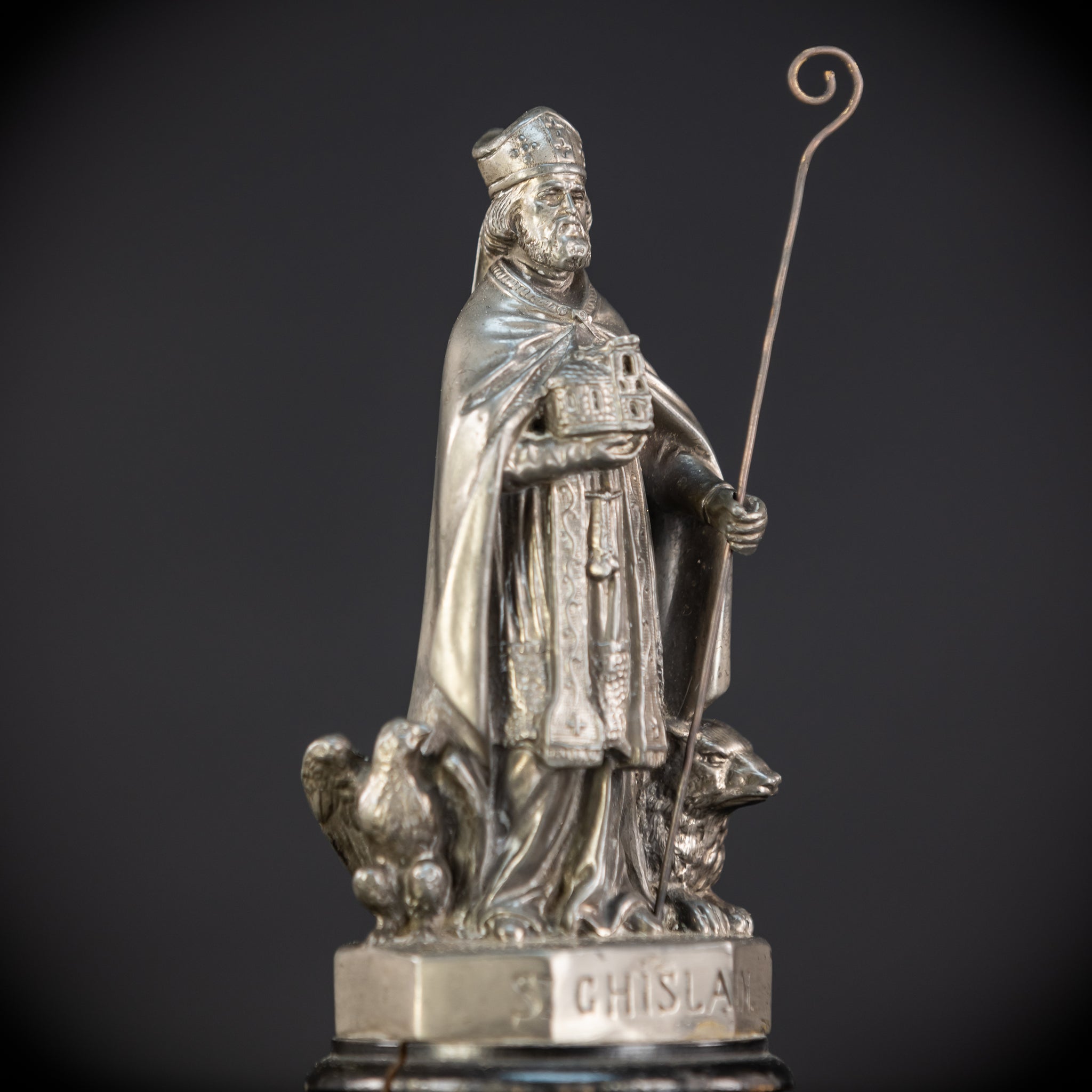 Saint Ghislain Metal Statue | 1700s Antique | 8.9" / 22.5 cm