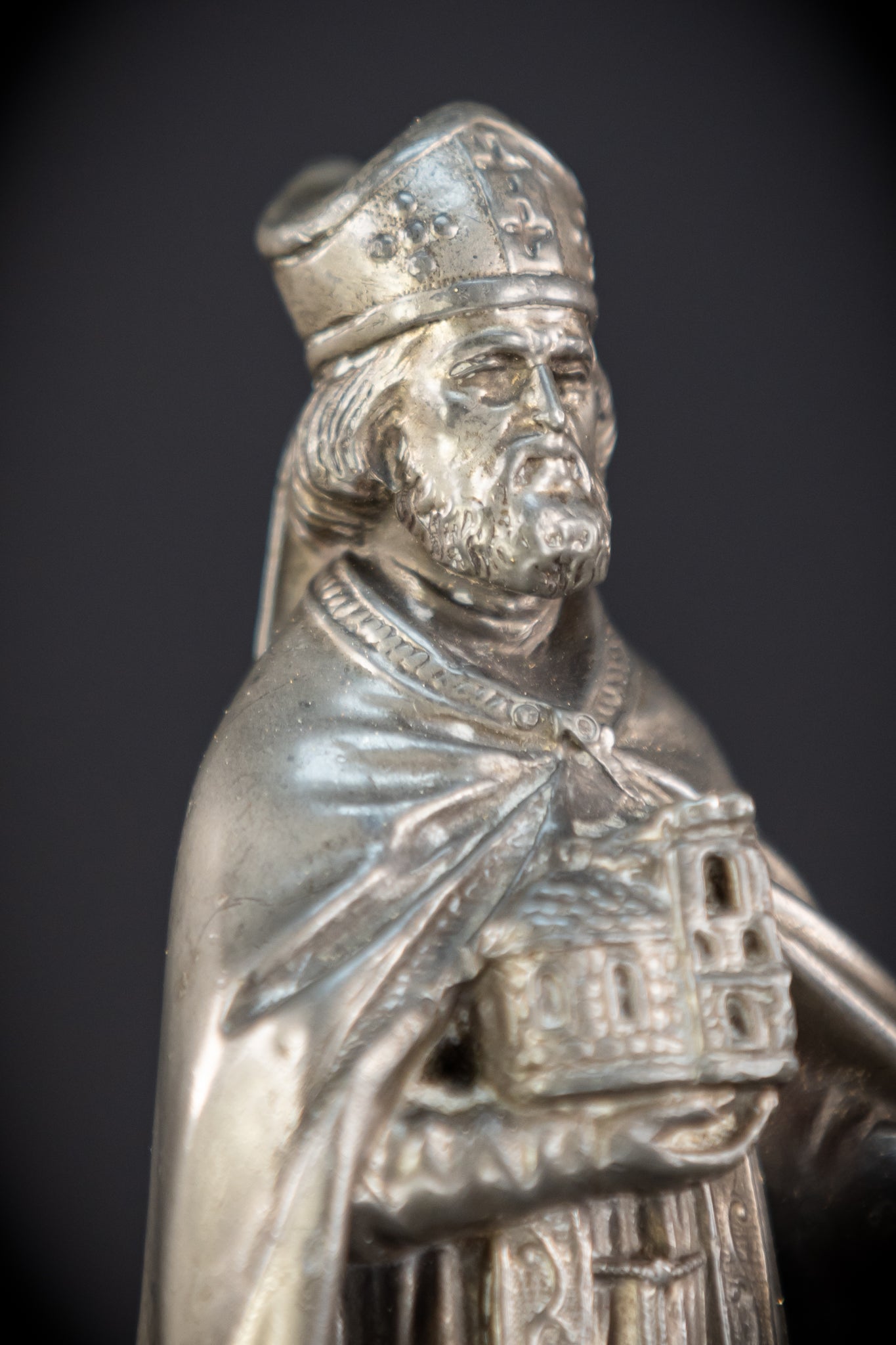 Saint Ghislain Metal Statue | 1700s Antique | 8.9" / 22.5 cm