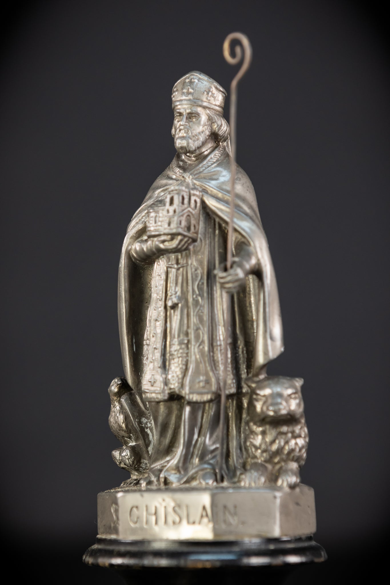 Saint Ghislain Metal Statue | 1700s Antique | 8.9" / 22.5 cm