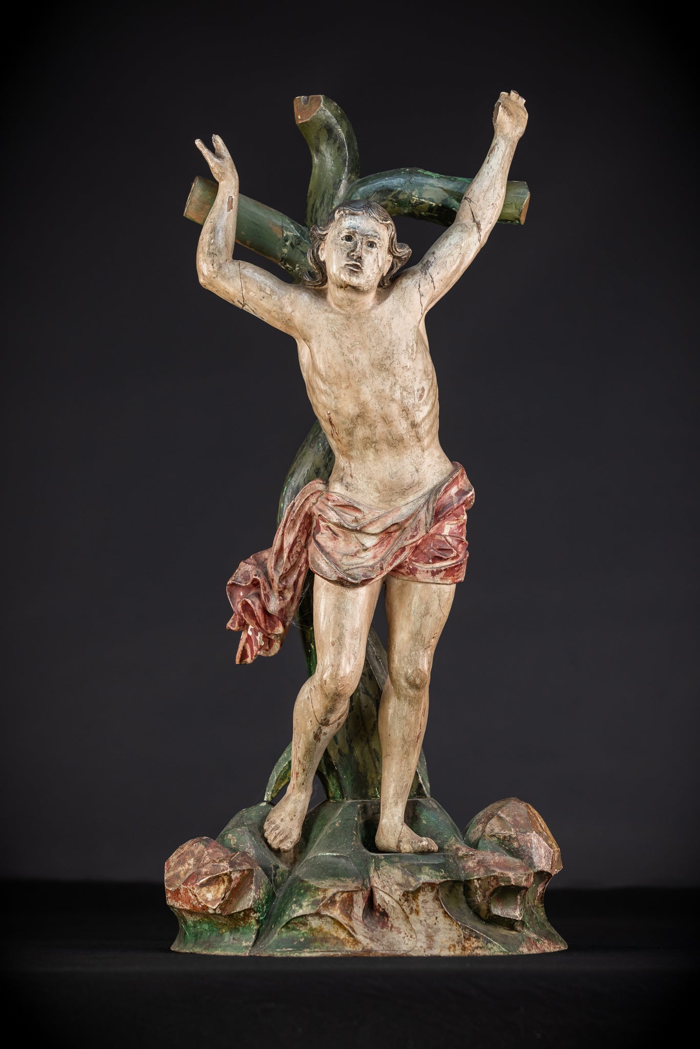 St Sebastian Wooden | 1600s Antique Glas Eyes | 23.6”