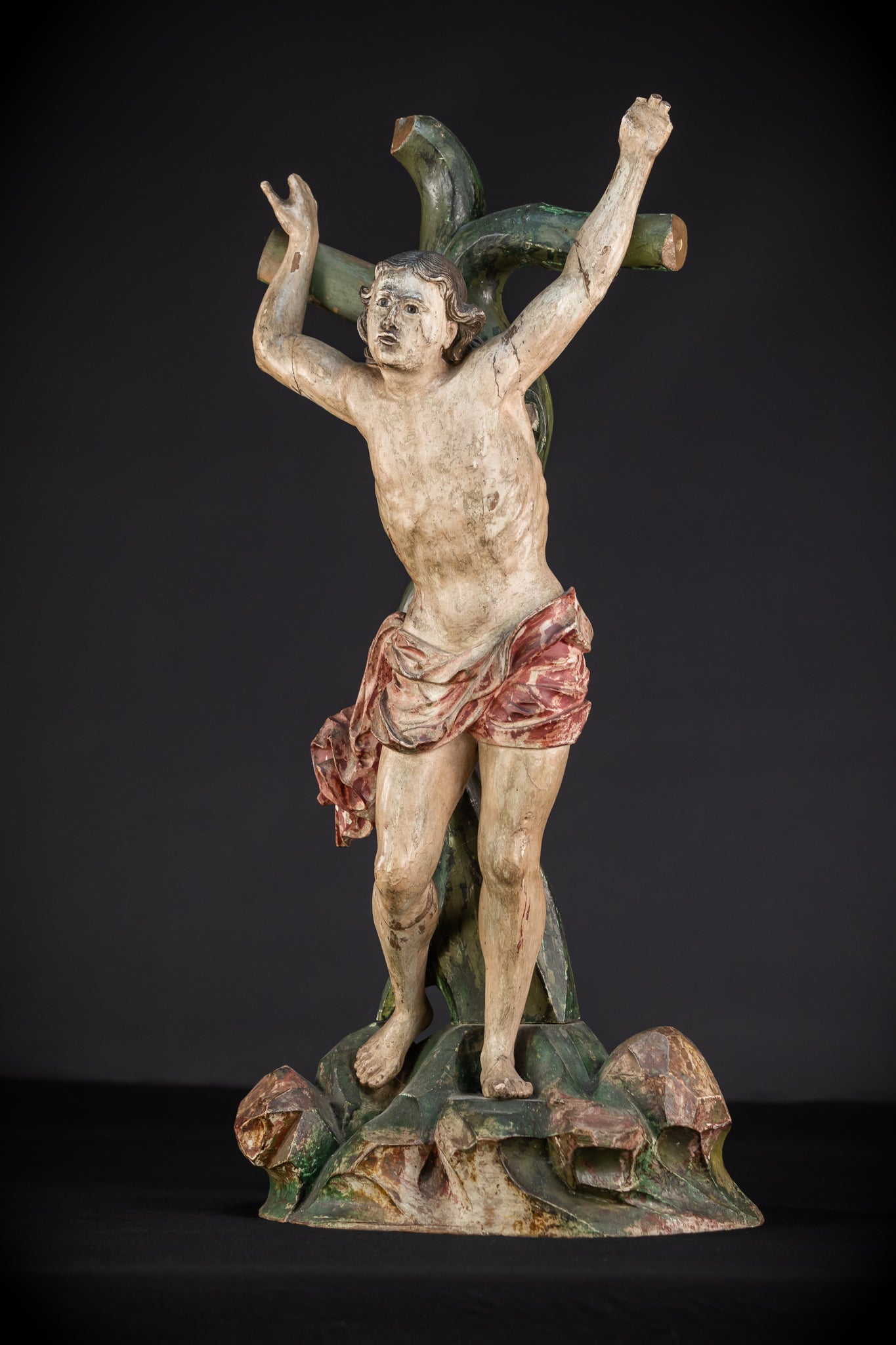 St Sebastian Wooden | 1600s Antique Glas Eyes | 23.6”