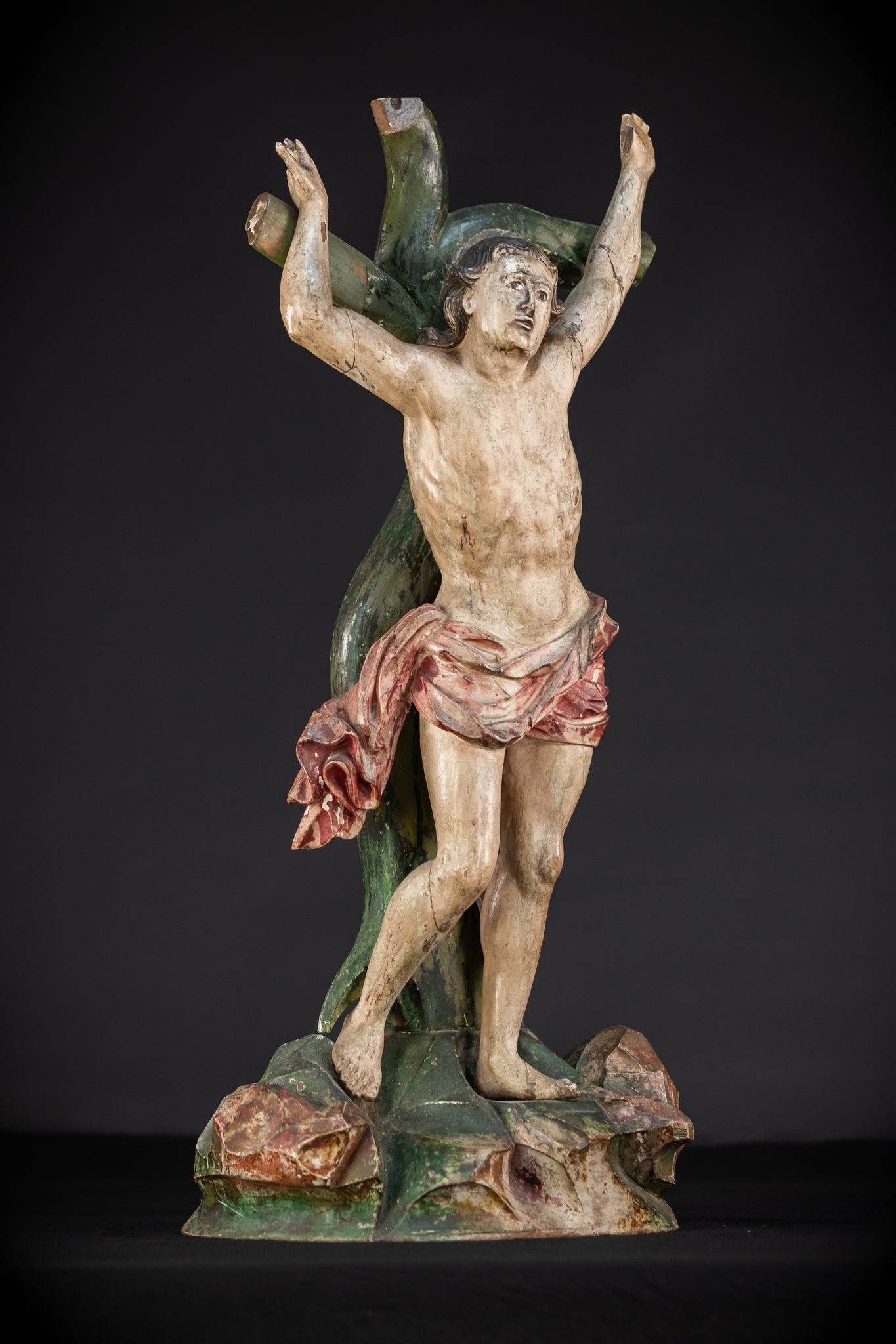 St Sebastian Wooden | 1600s Antique Glas Eyes | 23.6”