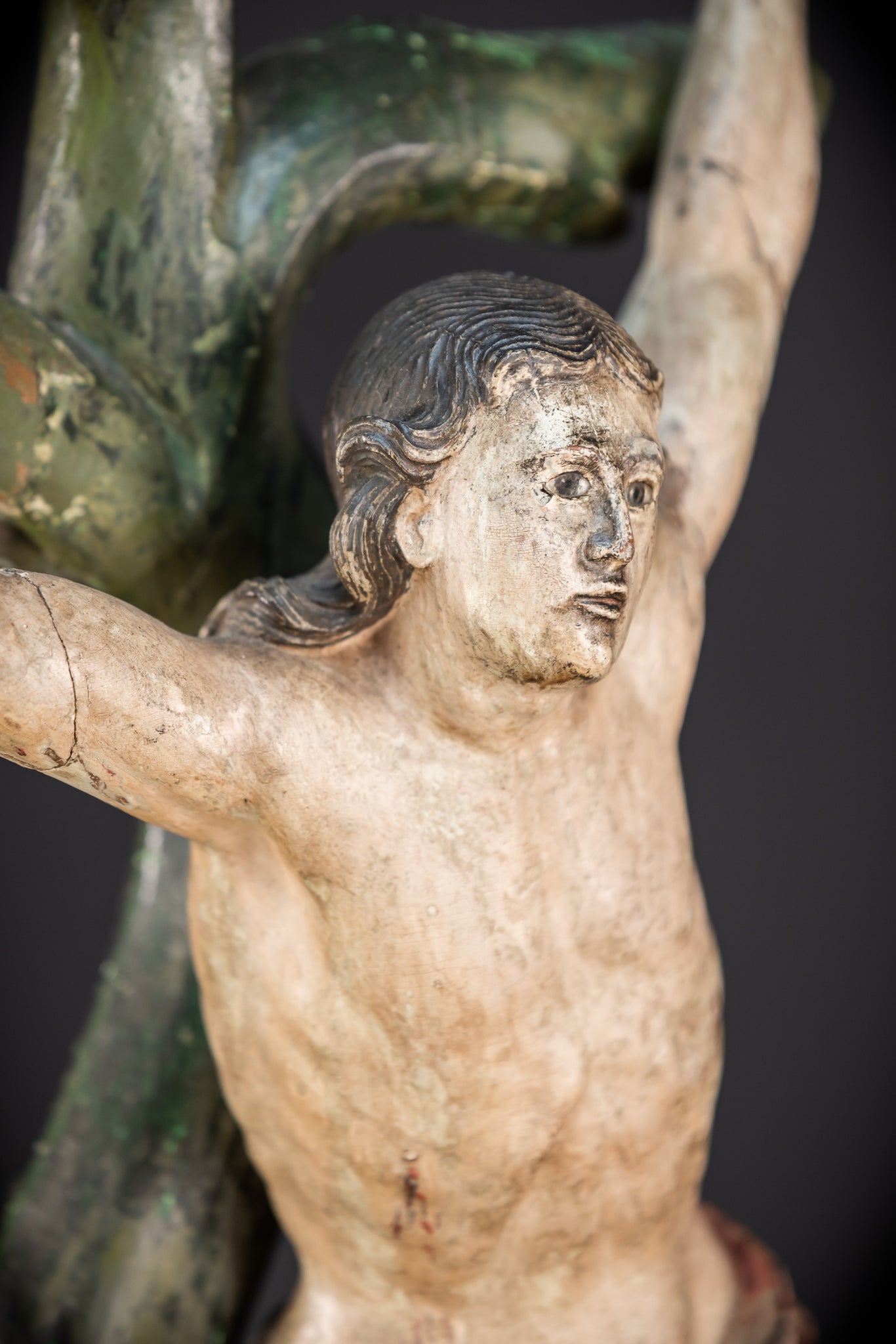 St Sebastian Wooden | 1600s Antique Glas Eyes | 23.6”