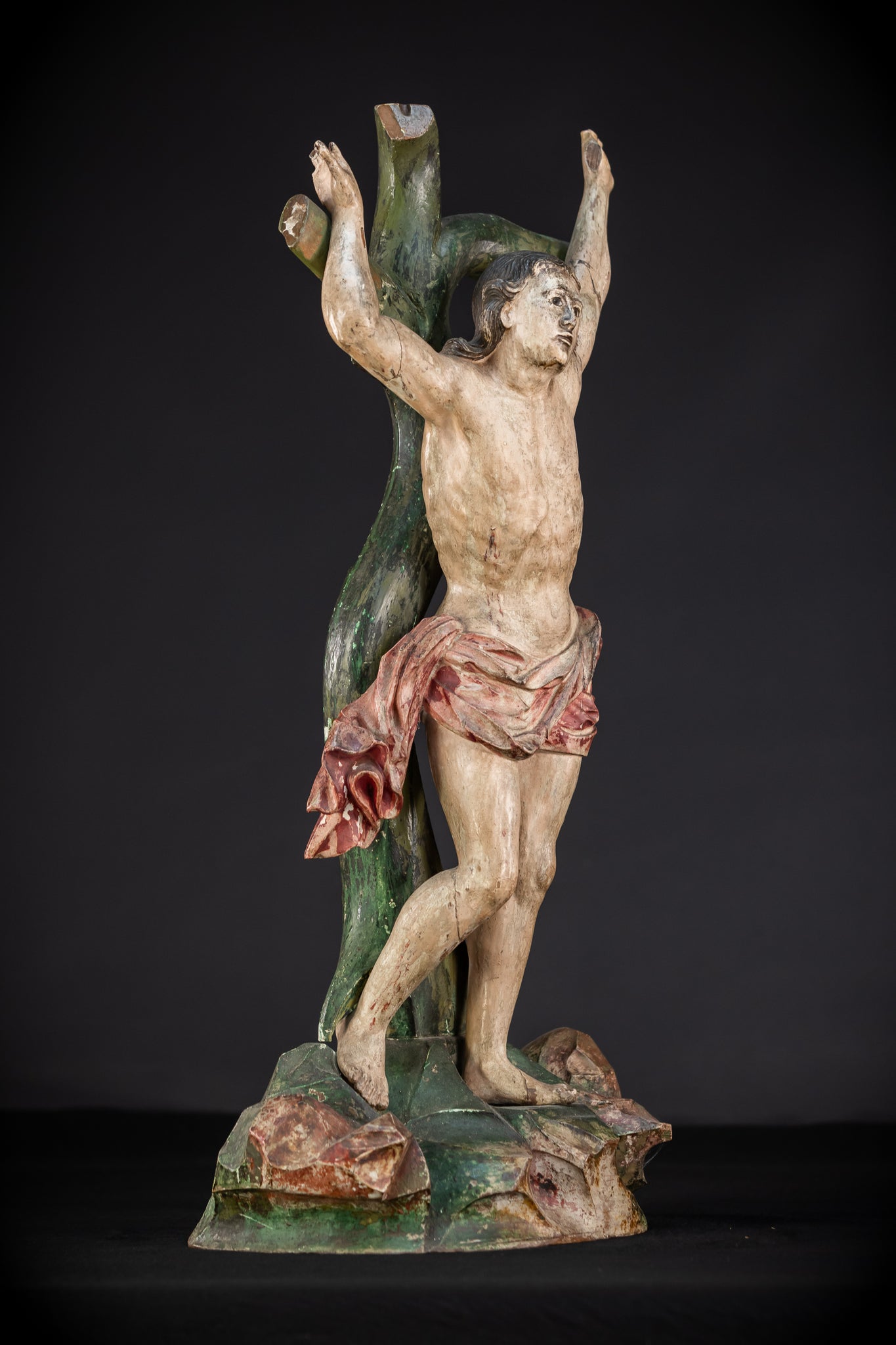 St Sebastian Wooden | 1600s Antique Glas Eyes | 23.6”