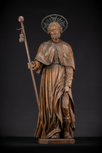 St Rochus Wooden Statue | 1700s Antique | 35.8" / 91 cm