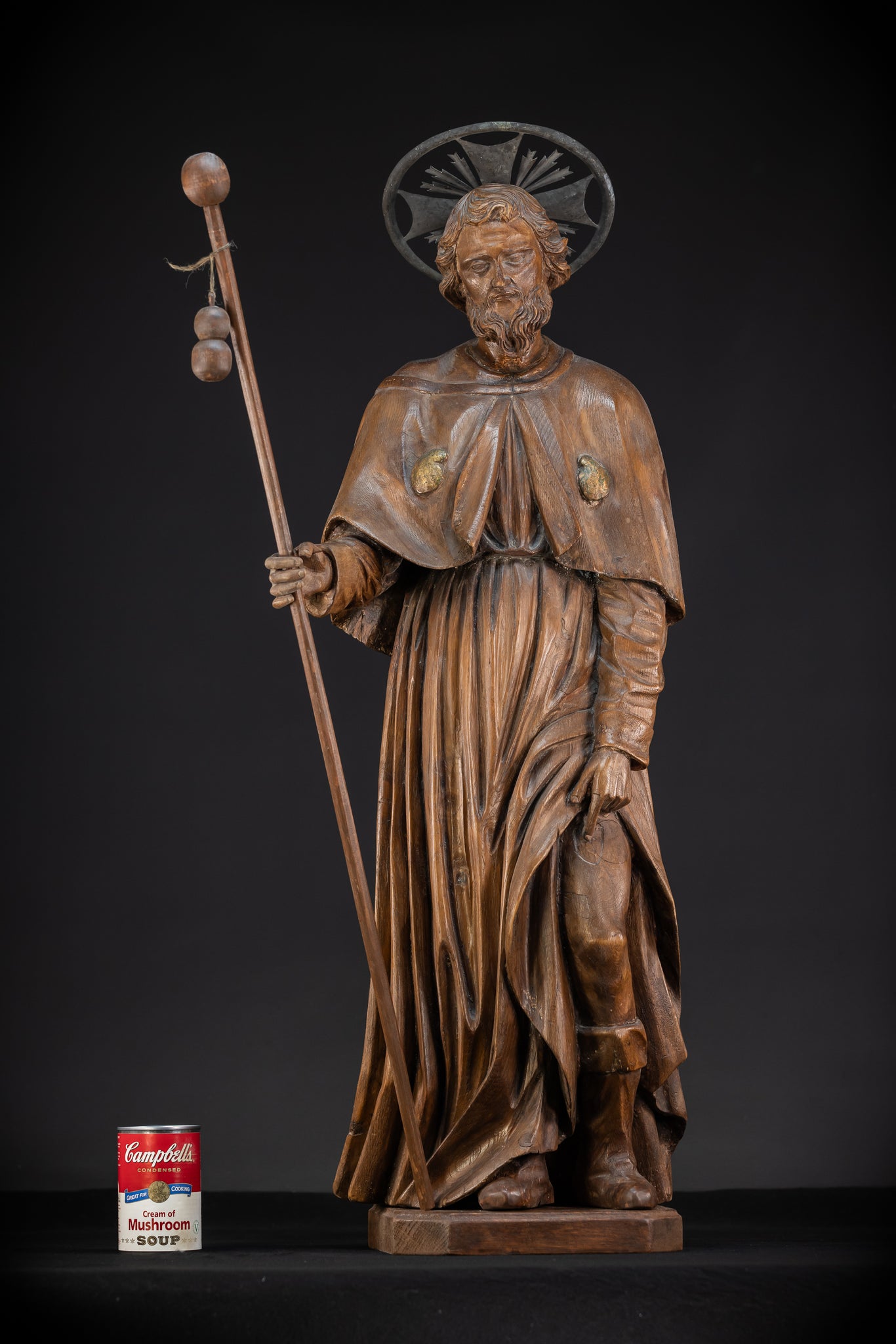 St Rochus Wooden Statue | 1700s Antique | 35.8" / 91 cm