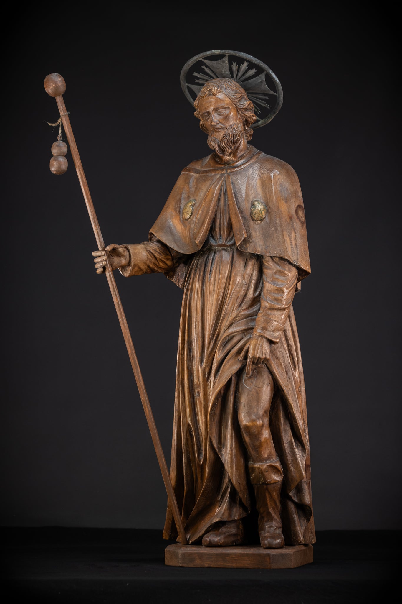 St Rochus Wooden Statue | 1700s Antique | 35.8" / 91 cm