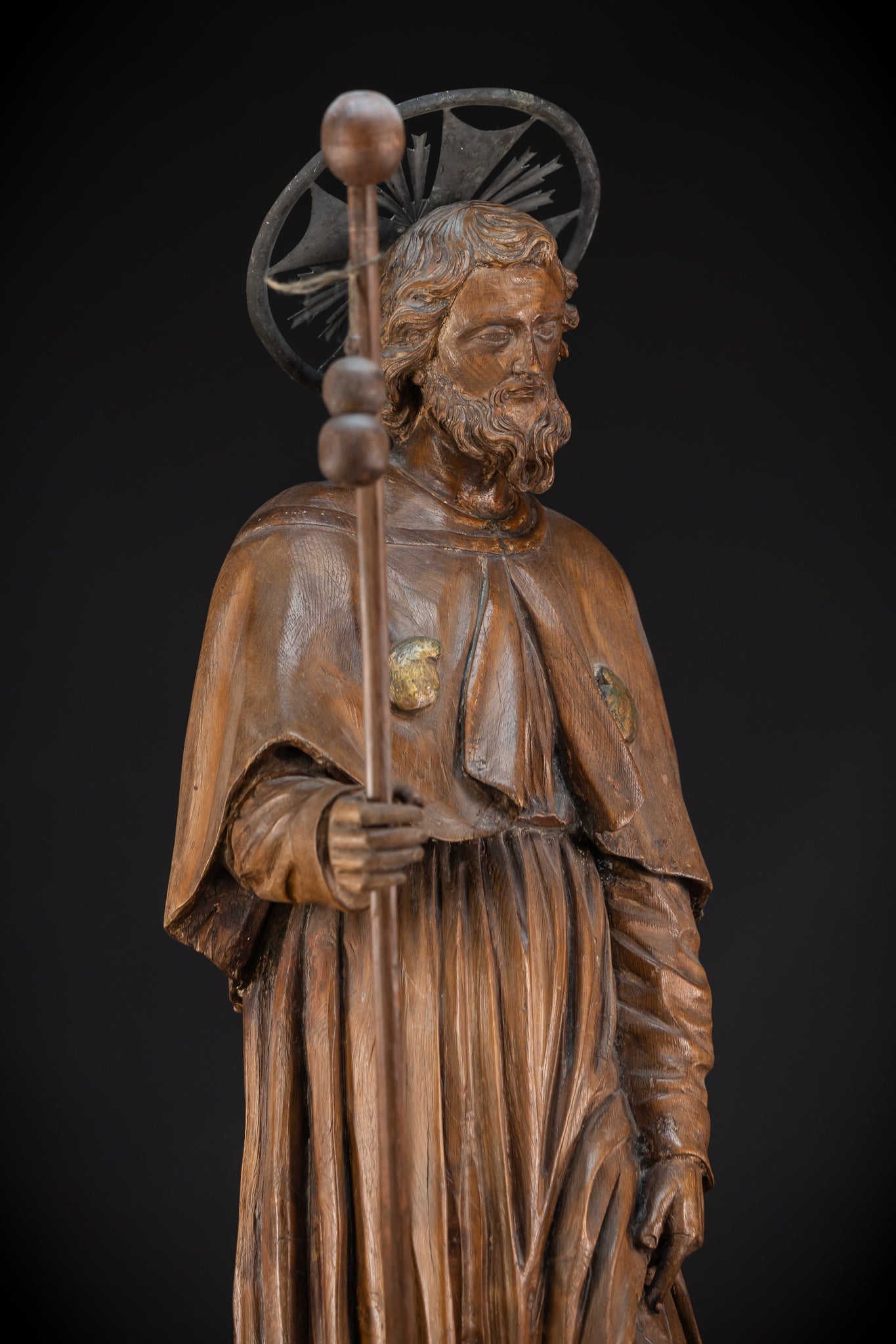 St Rochus Wooden Statue | 1700s Antique | 35.8" / 91 cm