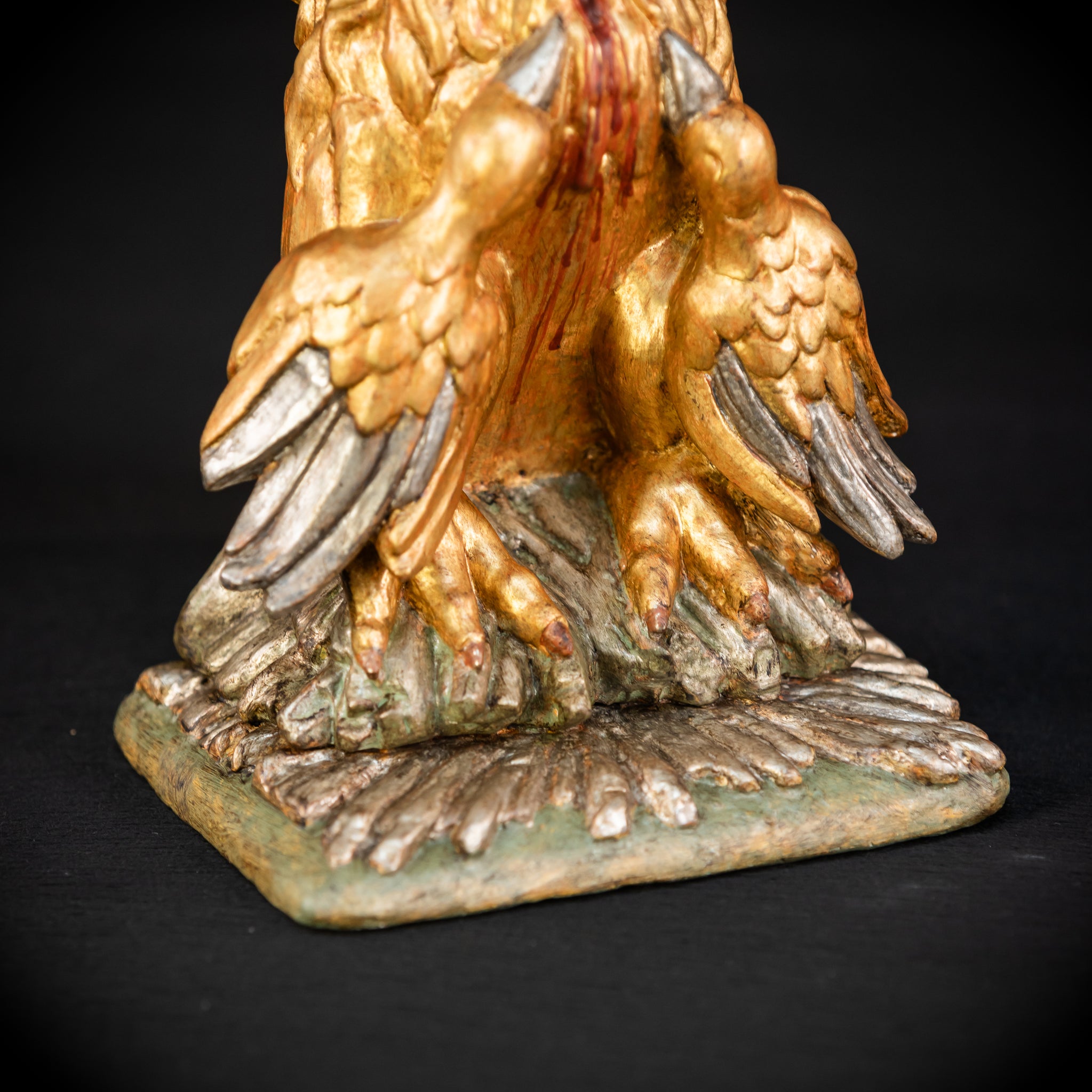 Pelican In Her Piety Wooden Sculpture | 1800s Antique | 13.4” / 34 cm