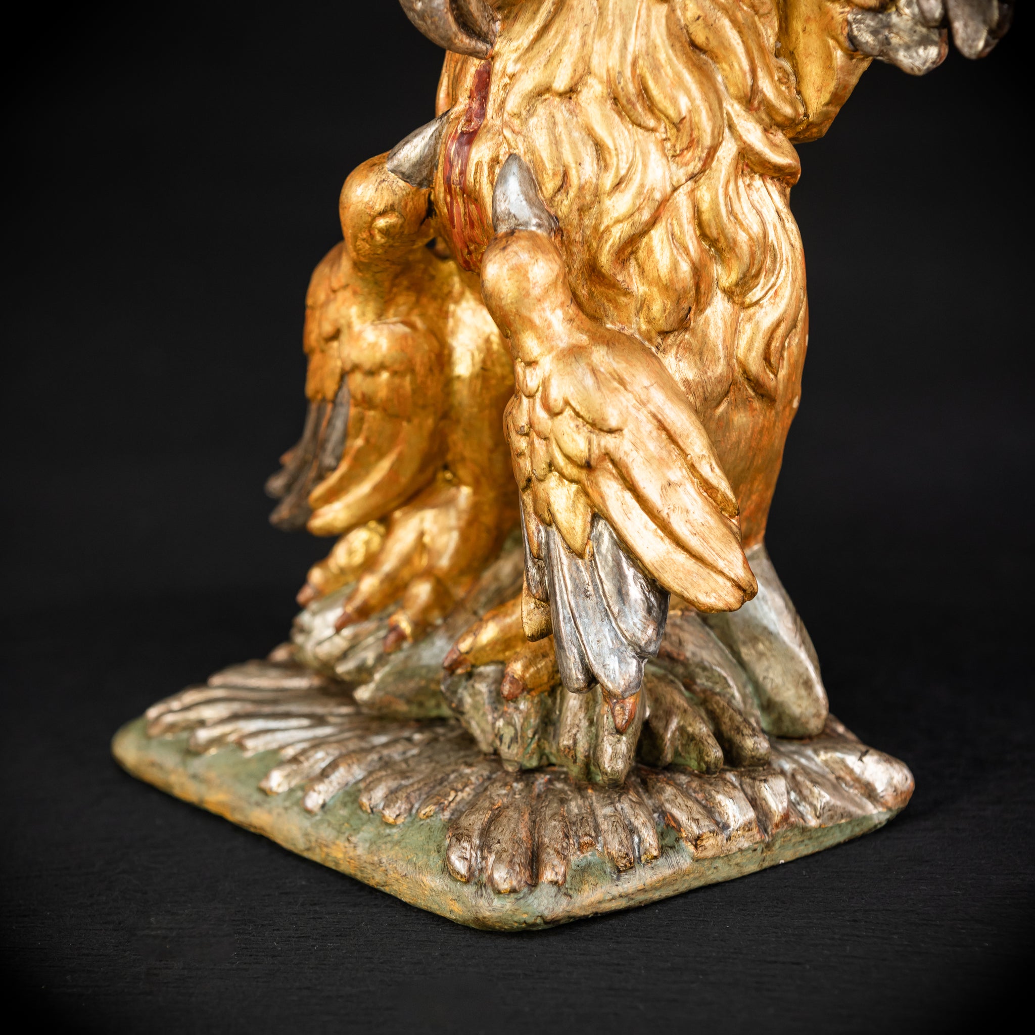 Pelican In Her Piety Wooden Sculpture | 1800s Antique | 13.4” / 34 cm