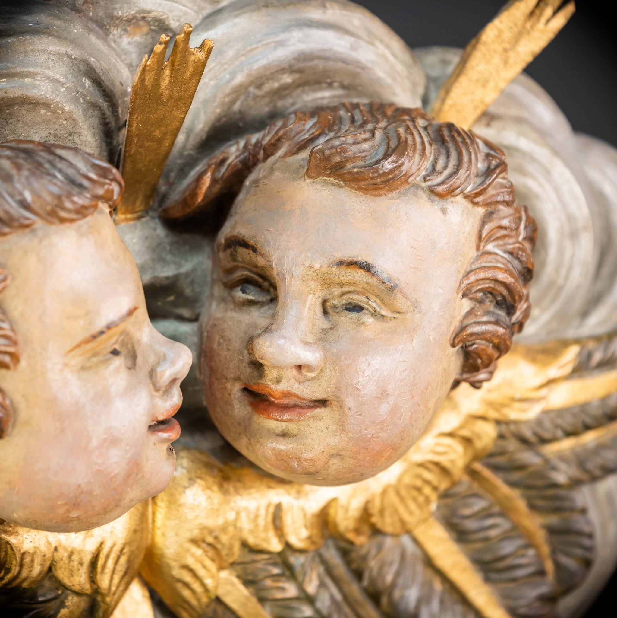 Angels Statue Pair | Sculpture 1800s Antique | 18.1"