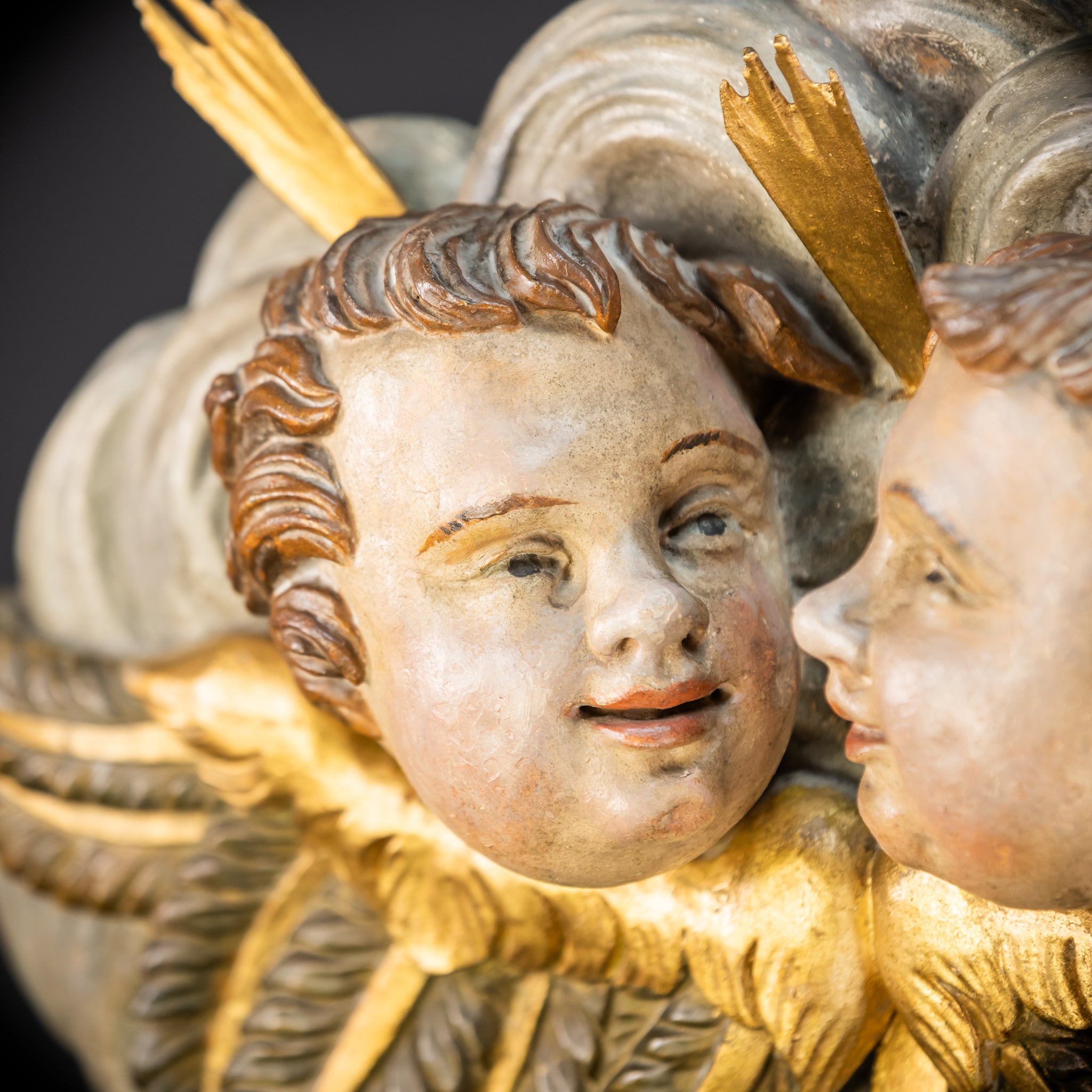 Angels Statue Pair | Sculpture 1800s Antique | 18.1"