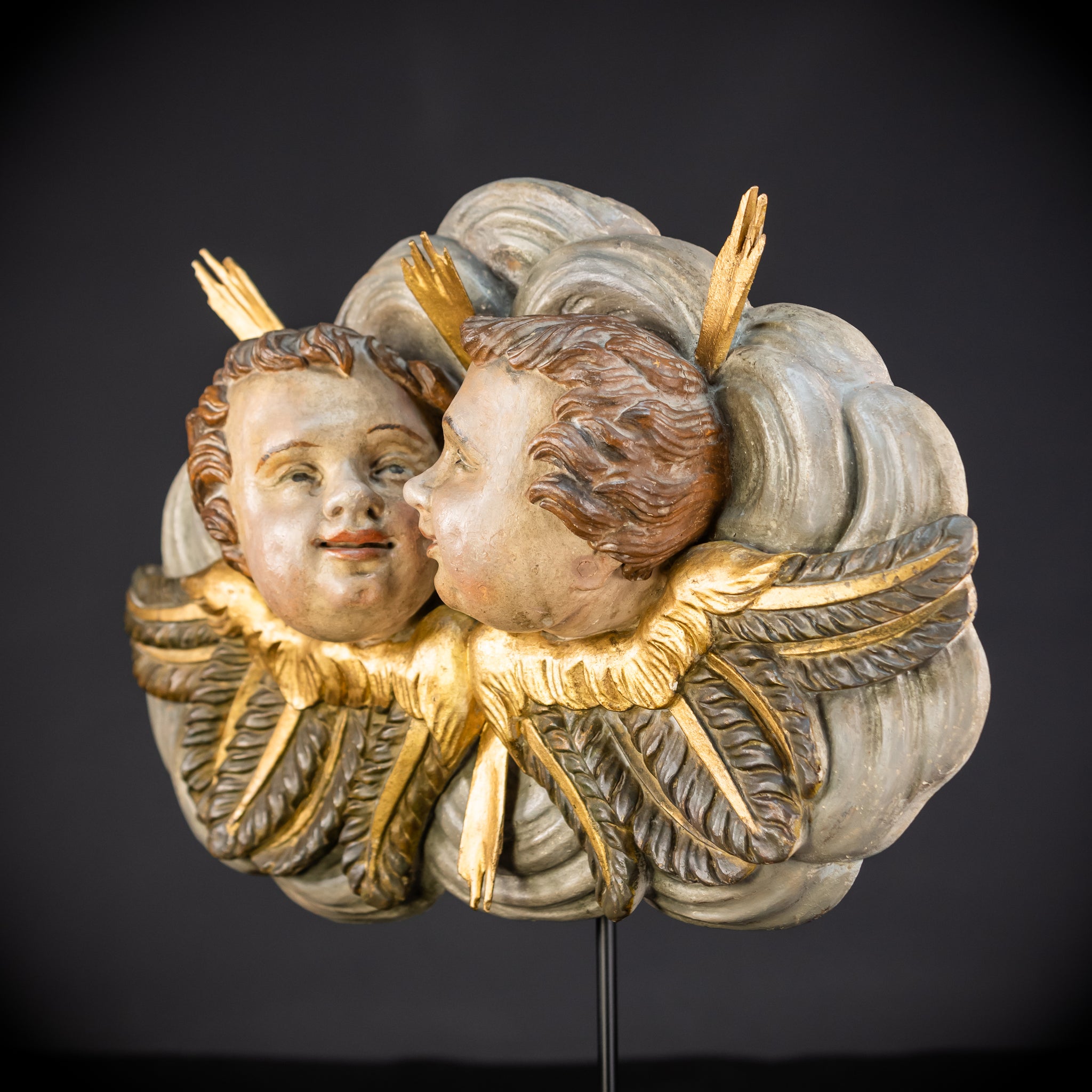 Angels Statue Pair | Sculpture 1800s Antique | 18.1"