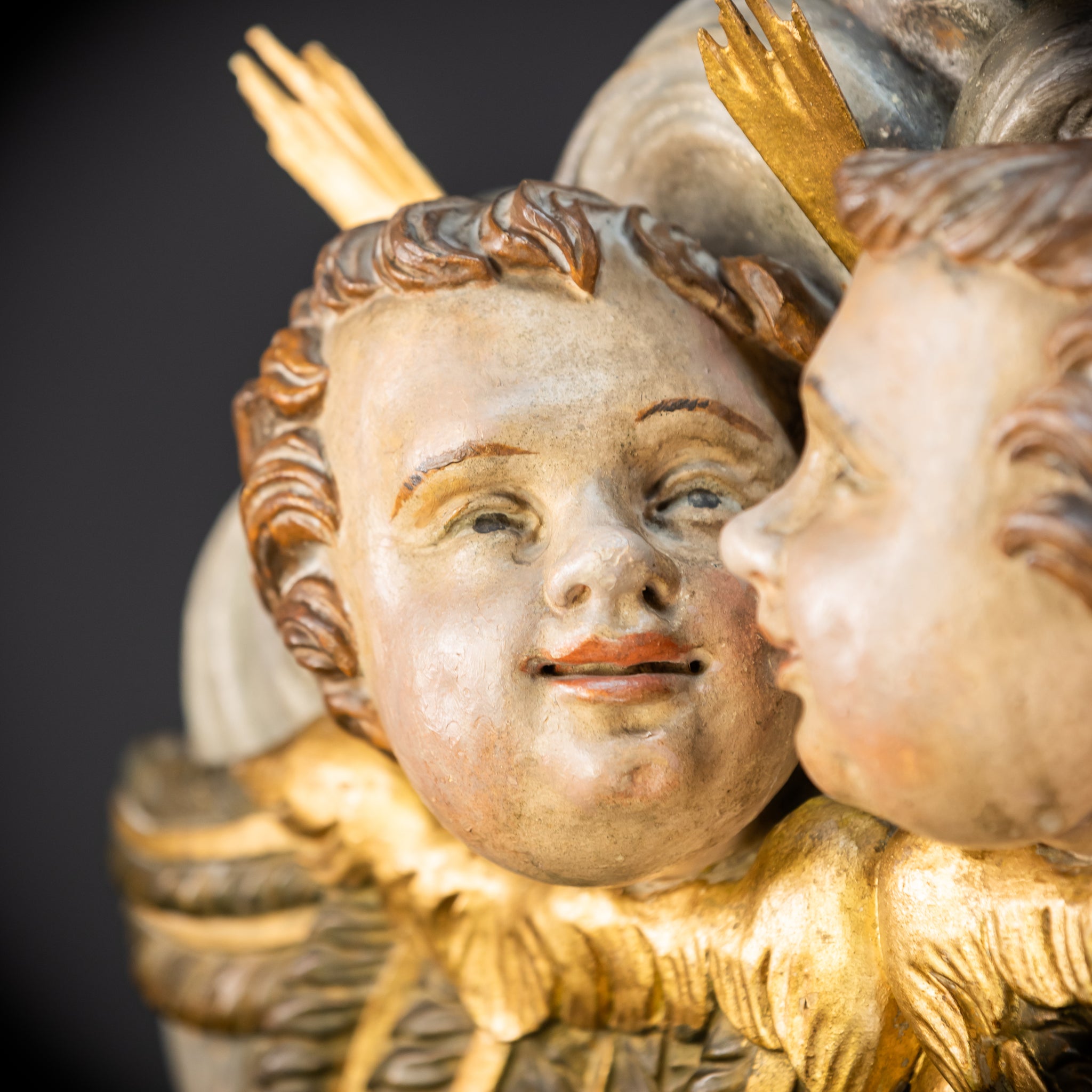 Angels Statue Pair | Sculpture 1800s Antique | 18.1"