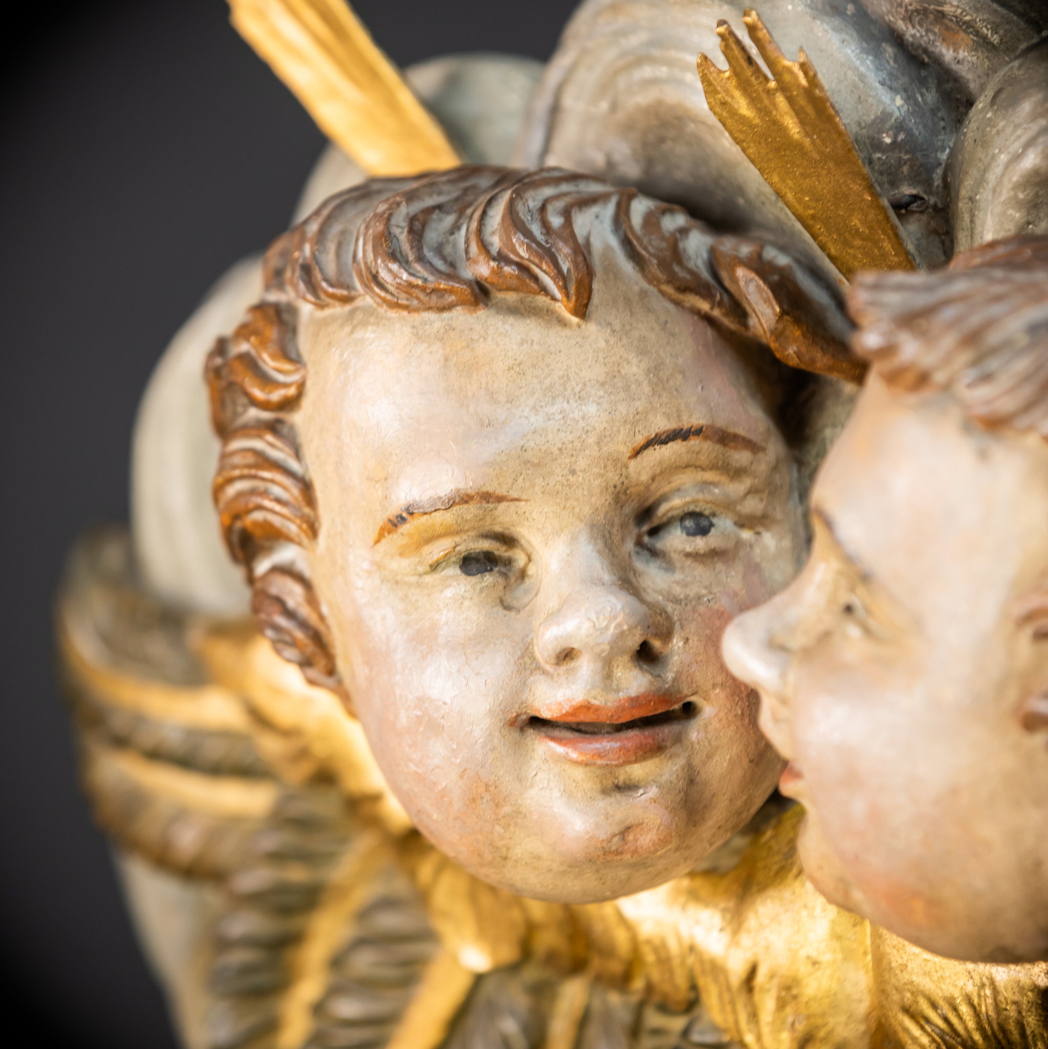 Angels Statue Pair | Sculpture 1800s Antique | 18.1"