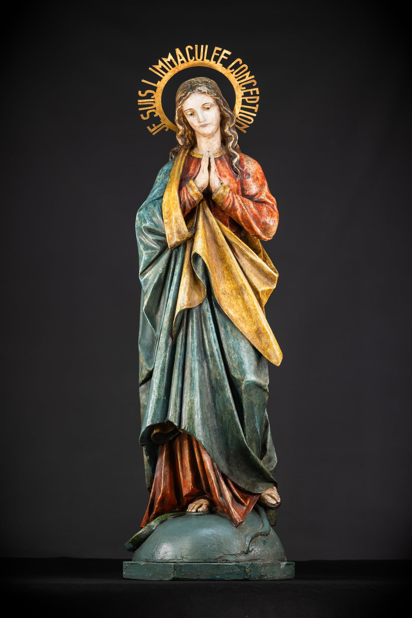 Virgin Mary Wooden Statue | 1800s Antique | 42.9” / 109 cm