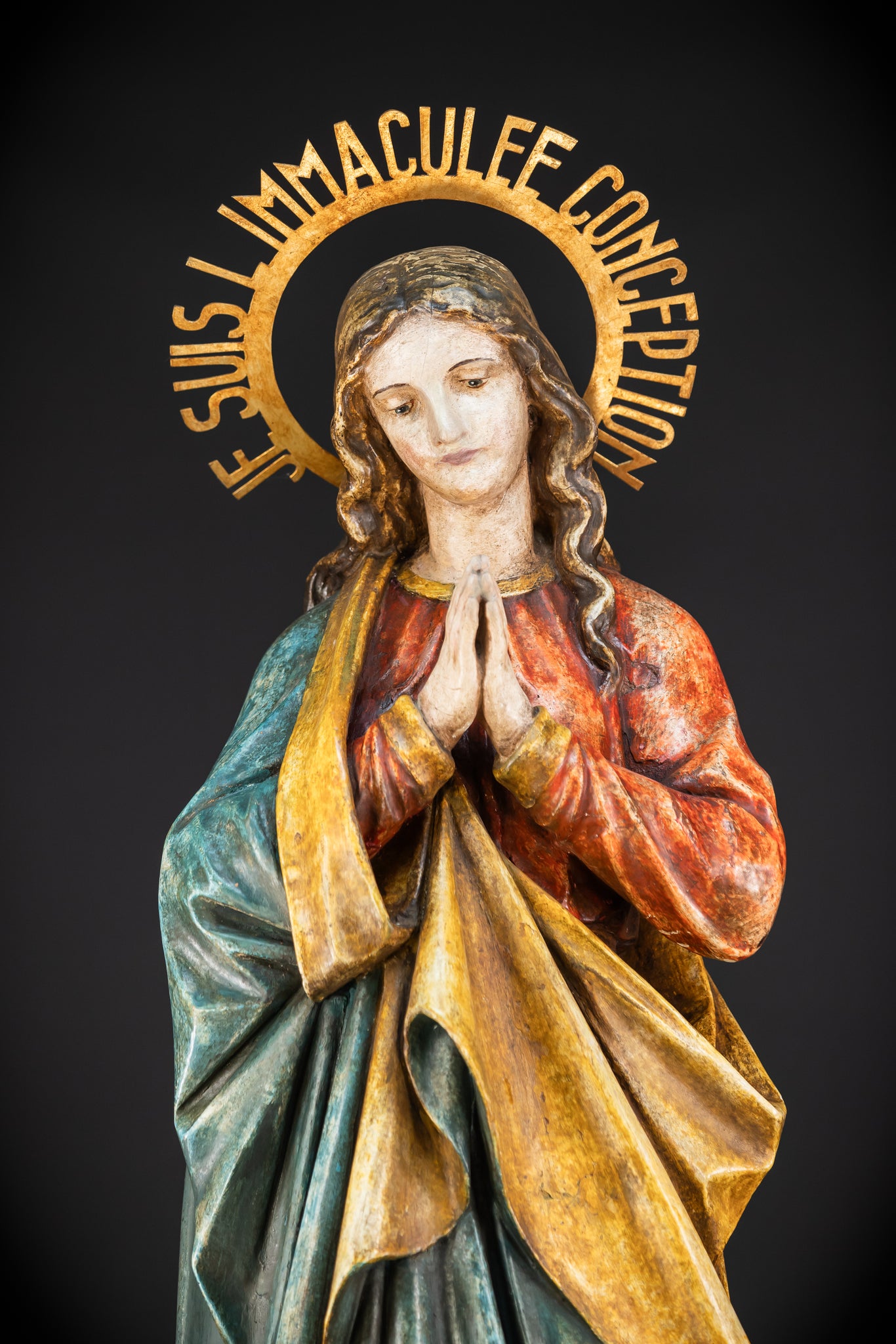 Virgin Mary Wooden Statue | 1800s Antique | 42.9” / 109 cm