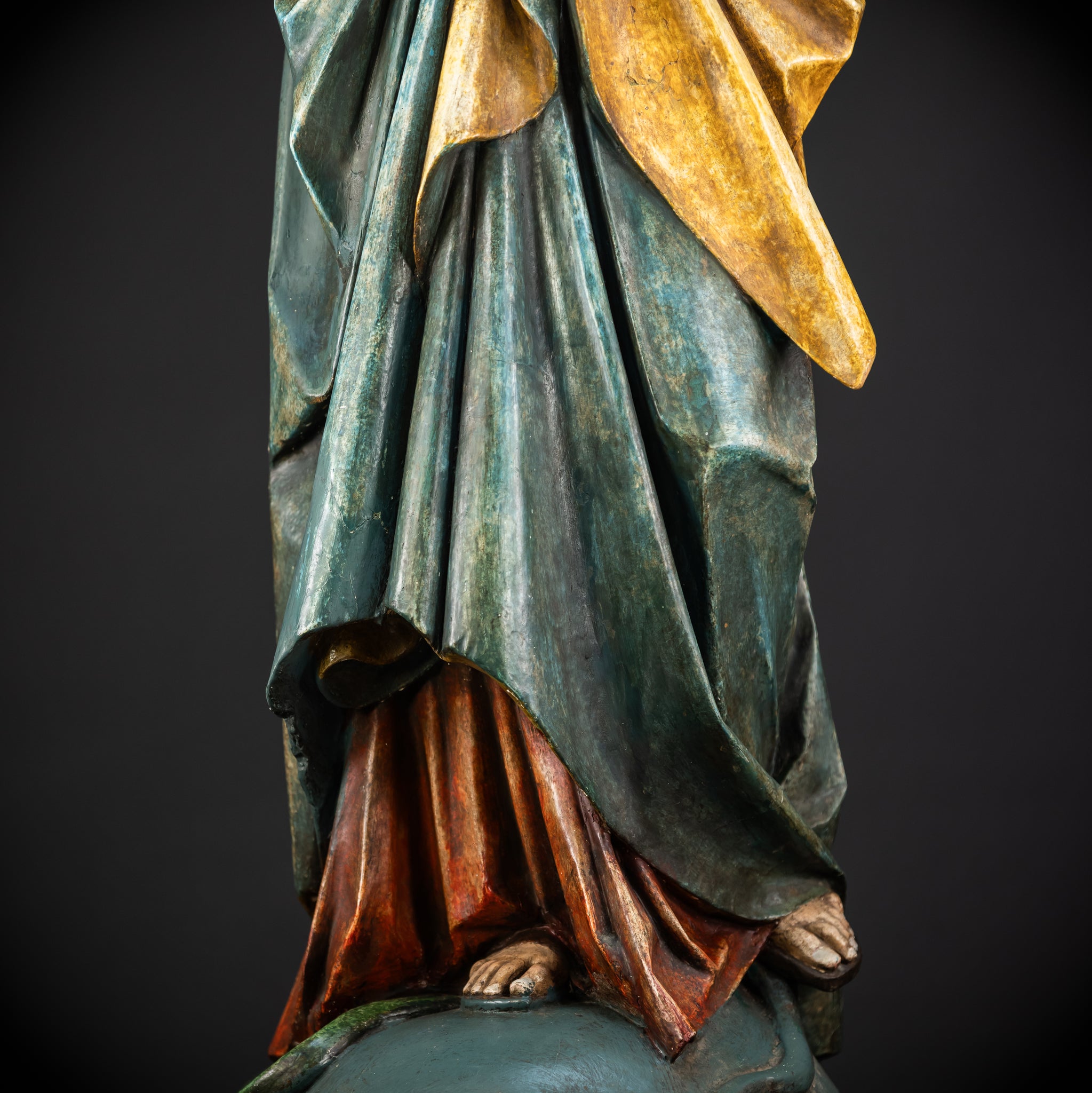 Virgin Mary Wooden Statue | 1800s Antique | 42.9” / 109 cm