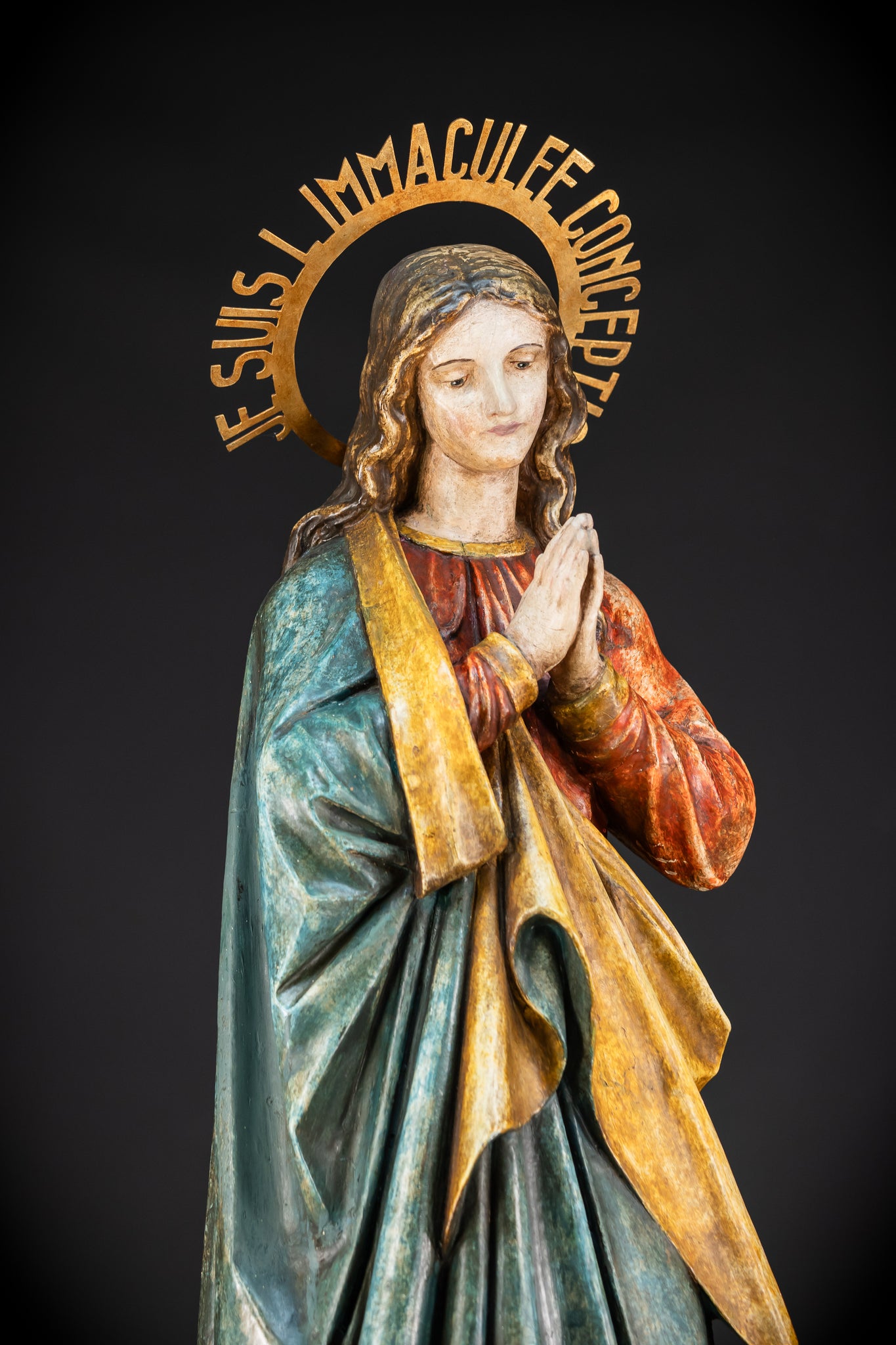 Virgin Mary Wooden Statue | 1800s Antique | 42.9” / 109 cm