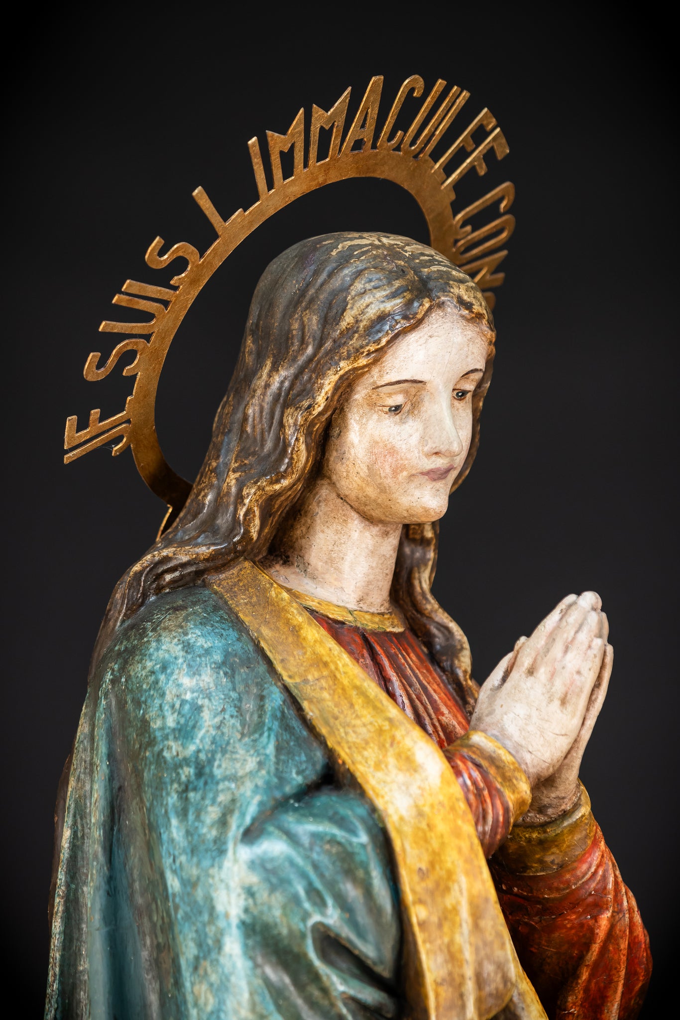 Virgin Mary Wooden Statue | 1800s Antique | 42.9” / 109 cm