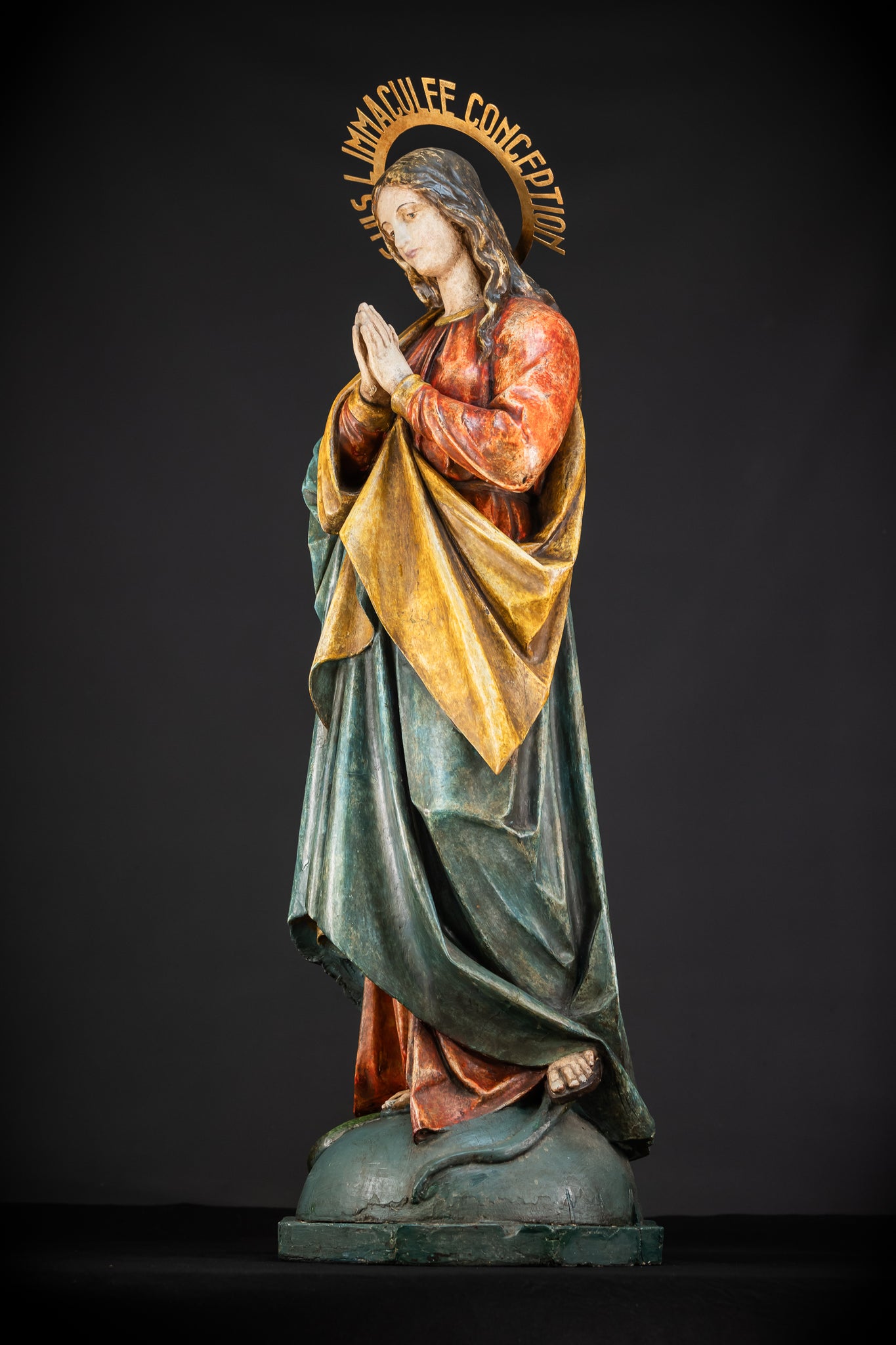 Virgin Mary Wooden Statue | 1800s Antique | 42.9” / 109 cm