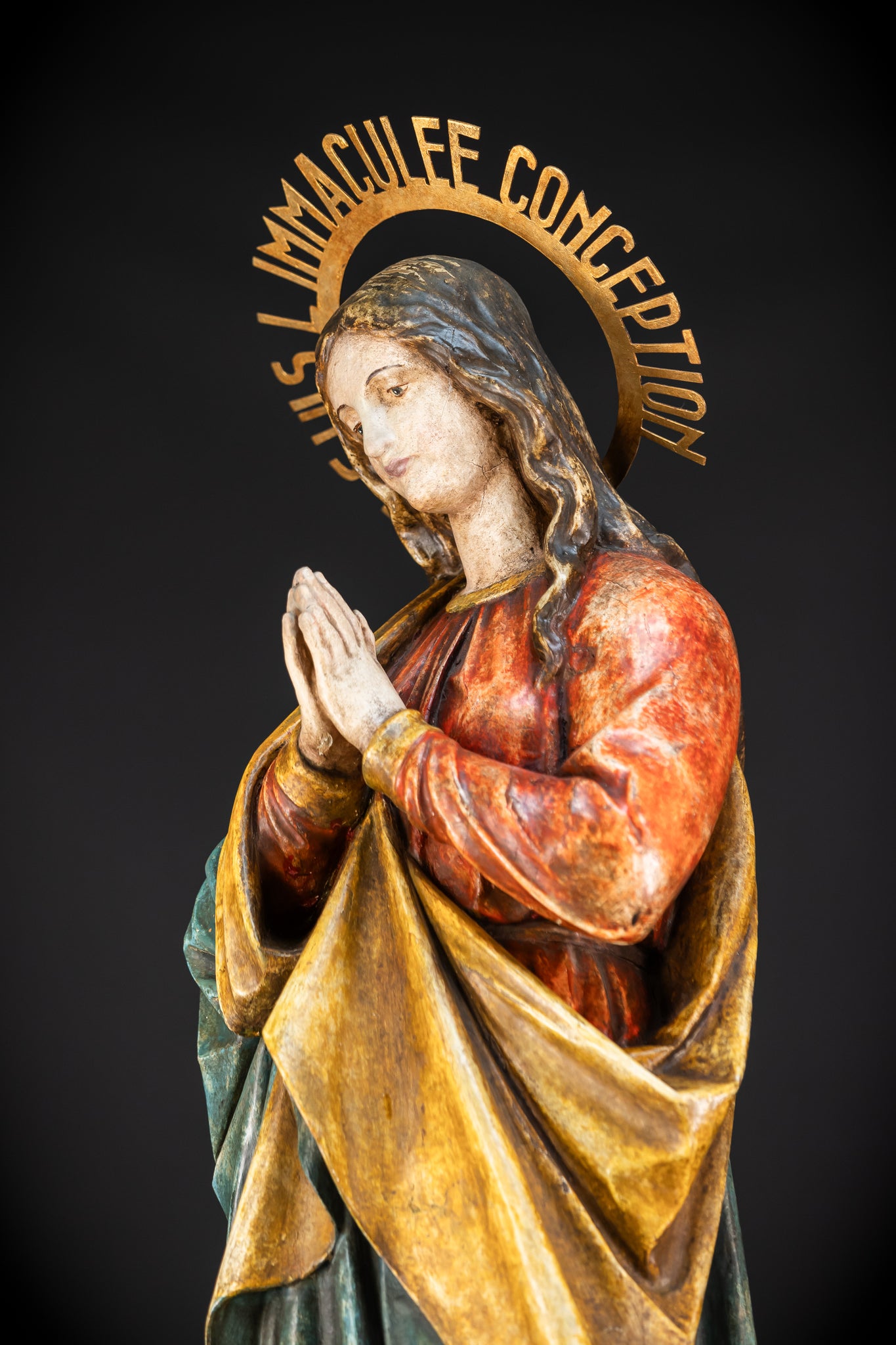 Virgin Mary Wooden Statue | 1800s Antique | 42.9” / 109 cm