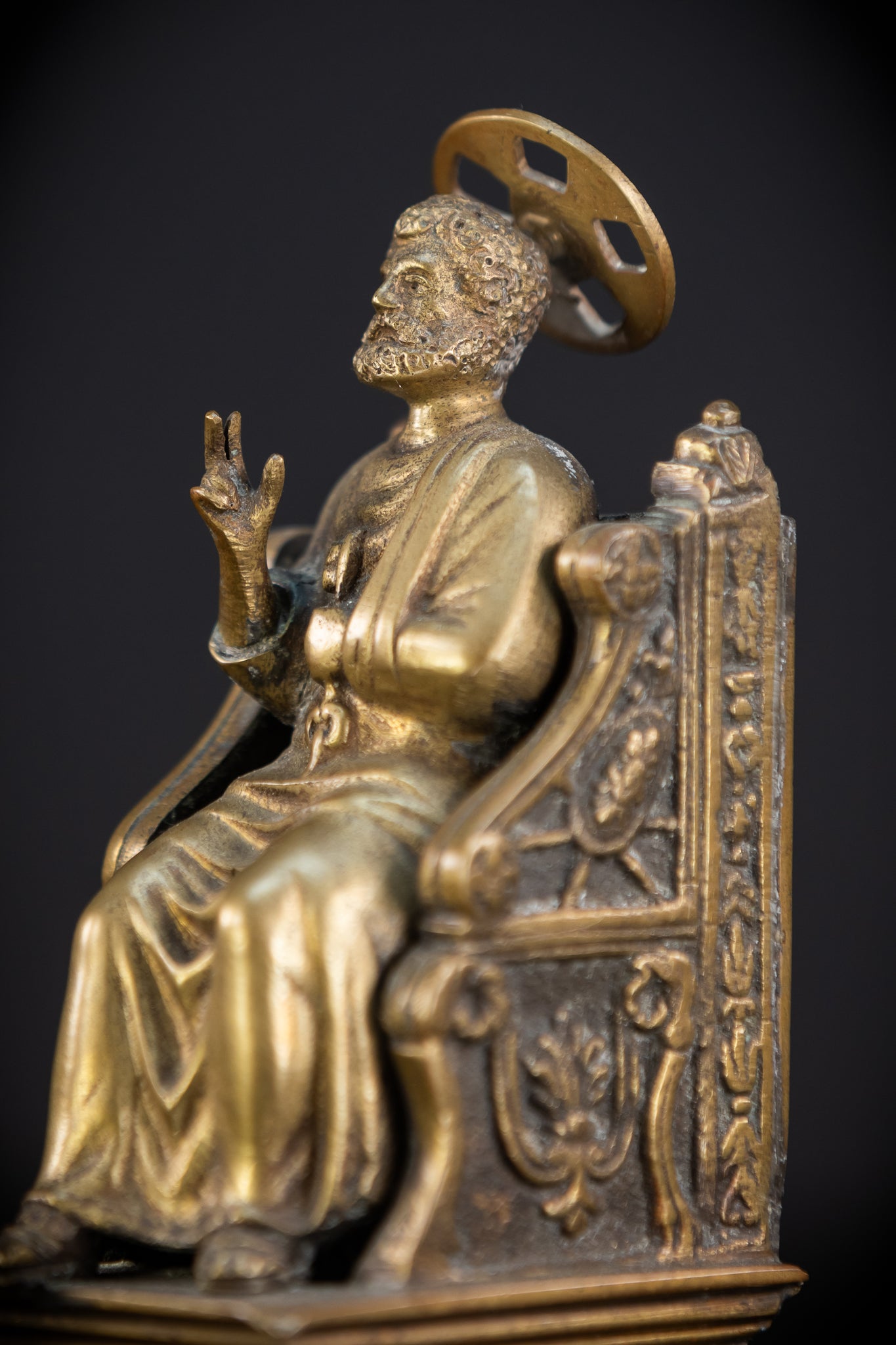 St Peter Bronze Statue | 1800s Antique | 7.1" / 18 cm