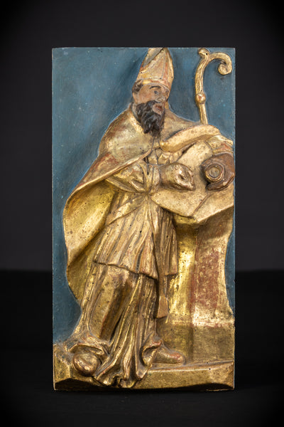 St Ambrose of Milan Wooden Relief Statue | 1700s