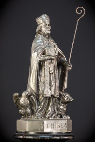 Saint Ghislain Metal Statue | 1700s Antique | 8.9" / 22.5 cm