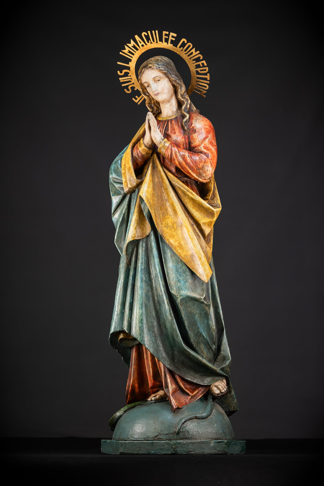 Virgin Mary Wooden Statue | 1800s Antique | 42.9” / 109 cm