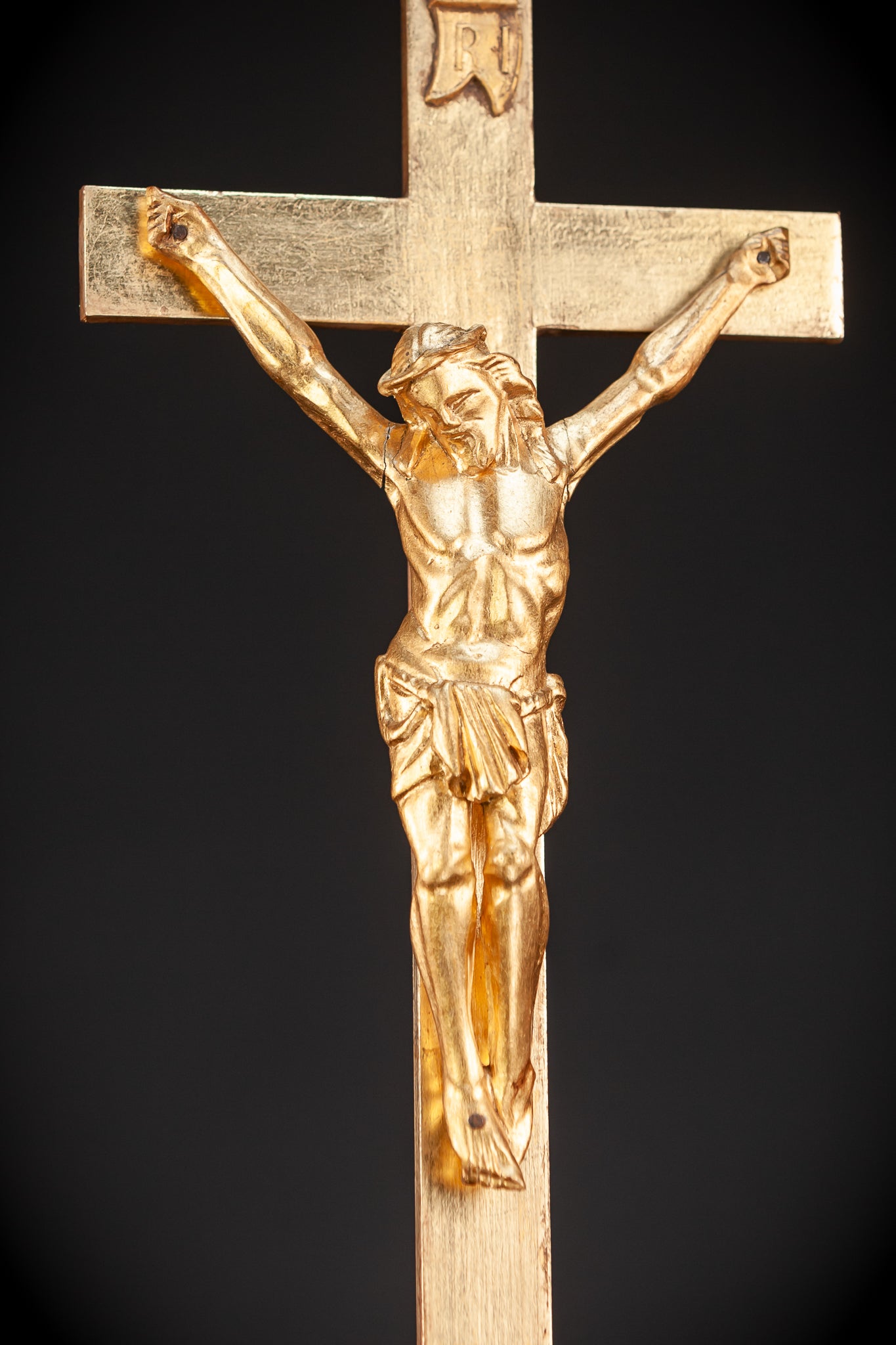 Standing Wood Cross | Gilded Corpus Christi  22.6"