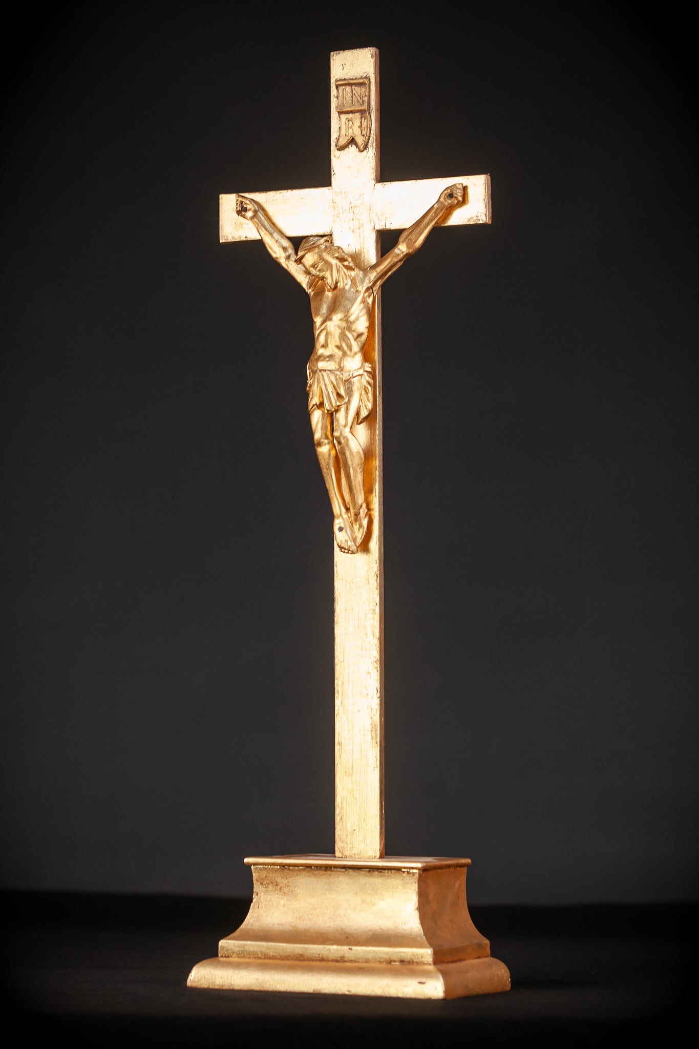 Standing Wood Cross | Gilded Corpus Christi  22.6"