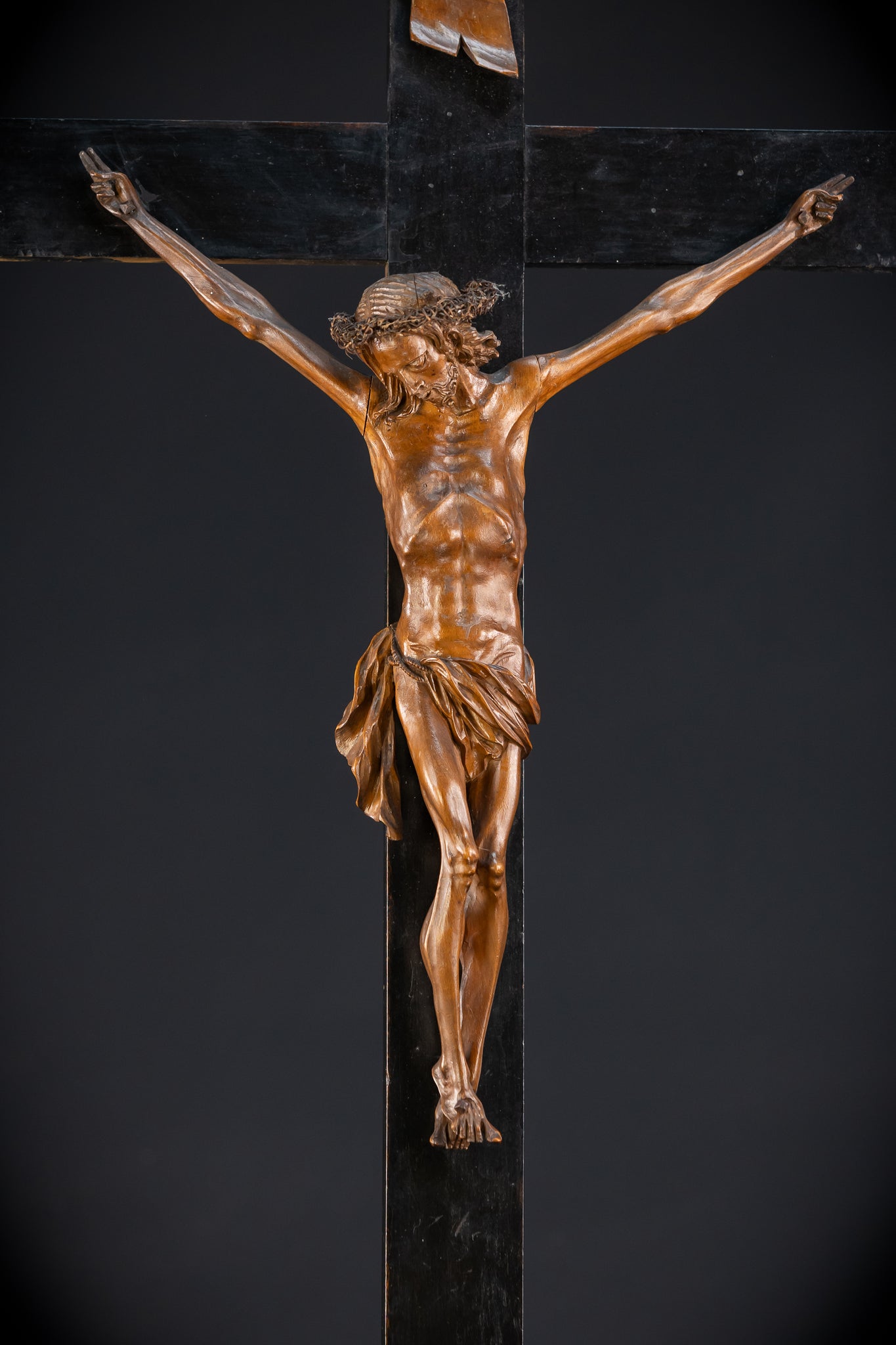 Wall Wood Carving Crucifix | 1800s Antique | 26"/ 66 cm