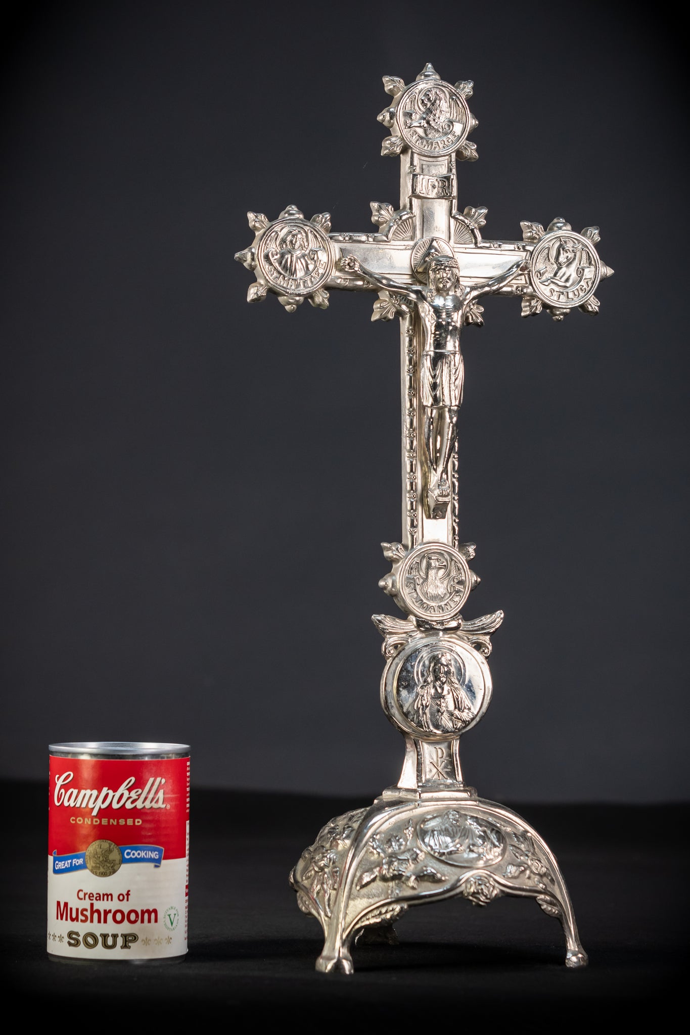 Altar Crucifix | Silvered Metal  | 17.3”