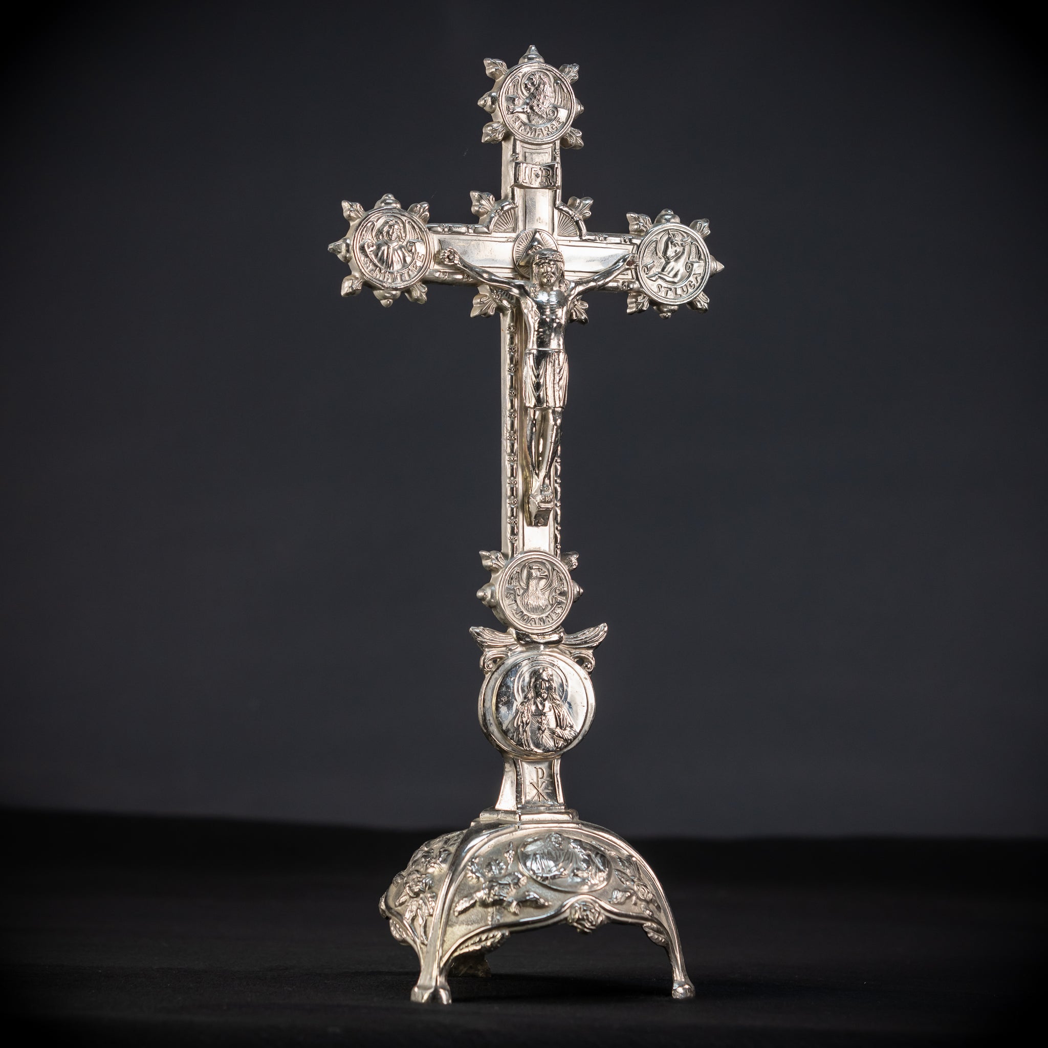 Altar Crucifix | Silvered Metal  | 17.3”