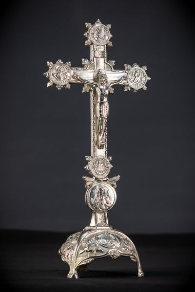 Altar Crucifix | Silvered Metal  | 17.3”
